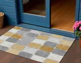3' X 5' Gold And Gray Geometric Washable Indoor Outdoor Area Rug