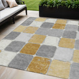 5' X 8' Gold And Gray Geometric Washable Indoor Outdoor Area Rug