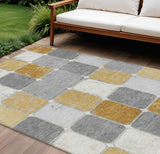 8' X 10' Gold And Gray Geometric Washable Indoor Outdoor Area Rug