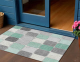 3' X 5' Mint Green And Gray Geometric Washable Indoor Outdoor Area Rug