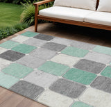 8' X 10' Mint Green And Gray Geometric Washable Indoor Outdoor Area Rug