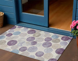 3' X 5' Plum Beige And Denim Blue Geometric Washable Indoor Outdoor Area Rug