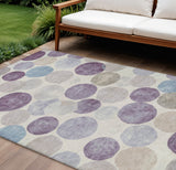 8' X 10' Plum Beige And Denim Blue Geometric Washable Indoor Outdoor Area Rug