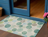 3' X 5' Teal Blue Green And Ivory Geometric Washable Indoor Outdoor Area Rug