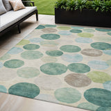 5' X 8' Teal Blue Green And Ivory Geometric Washable Indoor Outdoor Area Rug