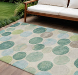 8' X 10' Teal Blue Green And Ivory Geometric Washable Indoor Outdoor Area Rug