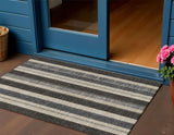 3' X 5' Black And Ivory Striped Washable Indoor Outdoor Area Rug