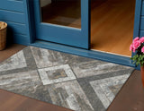 3' X 5' Brown And Gray Geometric Washable Indoor Outdoor Area Rug