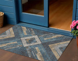 3' X 5' Navy Blue And Beige Geometric Washable Indoor Outdoor Area Rug