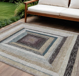 8' X 10' Beige Charcoal And Ivory Geometric Washable Indoor Outdoor Area Rug