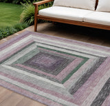 8' X 10' Blush Gray And Green Geometric Washable Indoor Outdoor Area Rug