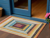 3' X 5' Amber Pink And Teal Blue Geometric Washable Indoor Outdoor Area Rug