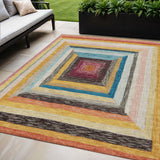 5' X 8' Amber Pink And Teal Blue Geometric Washable Indoor Outdoor Area Rug