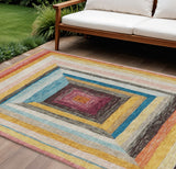 8' X 10' Amber Pink And Teal Blue Geometric Washable Indoor Outdoor Area Rug