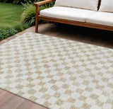 8' X 10' Beige And Ivory Geometric Washable Indoor Outdoor Area Rug