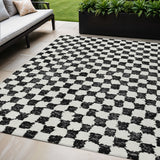 5' X 8' Black And Ivory Geometric Washable Indoor Outdoor Area Rug