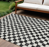 8' X 10' Black And Ivory Geometric Washable Indoor Outdoor Area Rug