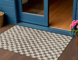 3' X 5' Brown And Ivory Geometric Washable Indoor Outdoor Area Rug