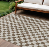 8' X 10' Brown And Ivory Geometric Washable Indoor Outdoor Area Rug