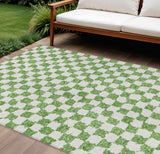 8' X 10' Green And Ivory Geometric Washable Indoor Outdoor Area Rug