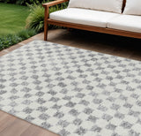 8' X 10' Gray And Ivory Geometric Washable Indoor Outdoor Area Rug