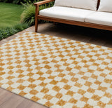 8' X 10' Orange And Ivory Geometric Washable Indoor Outdoor Area Rug