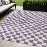 5' X 8' Purple And Ivory Geometric Washable Indoor Outdoor Area Rug