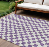 8' X 10' Purple And Ivory Geometric Washable Indoor Outdoor Area Rug