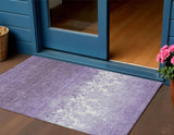 3' X 5' Purple And Ivory Damask Washable Indoor Outdoor Area Rug
