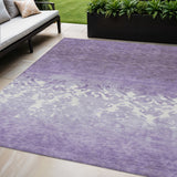 5' X 8' Purple And Ivory Damask Washable Indoor Outdoor Area Rug