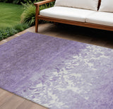 8' X 10' Purple And Ivory Damask Washable Indoor Outdoor Area Rug