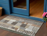 3' X 5' Brown Ivory And Gray Geometric Washable Indoor Outdoor Area Rug