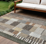 8' X 10' Brown Ivory And Gray Geometric Washable Indoor Outdoor Area Rug