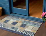 3' X 5' Navy Blue Beige And Ivory Geometric Washable Indoor Outdoor Area Rug