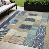 5' X 8' Navy Blue Beige And Ivory Geometric Washable Indoor Outdoor Area Rug