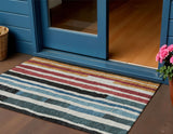 3' X 5' Black Denim Blue And Merlot Striped Washable Indoor Outdoor Area Rug