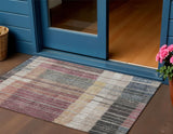 3' X 5' Mauve Blue And Gold Striped Washable Indoor Outdoor Area Rug