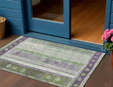 3' X 5' Purple And Green Striped Washable Indoor Outdoor Area Rug