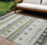 8' X 10' Artichoke Green Purple And Ivory Striped Washable Indoor Outdoor Area Rug