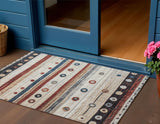 3' X 5' Beige Rust And Navy Blue Striped Washable Indoor Outdoor Area Rug
