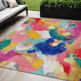 5' X 8' Blush Gold And Teal Blue Abstract Washable Indoor Outdoor Area Rug