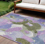 8' X 10' Lavender Ivory And Sage Abstract Washable Indoor Outdoor Area Rug