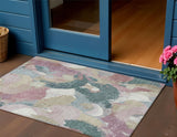 3' X 5' Mauve Beige And Sage Abstract Washable Indoor Outdoor Area Rug