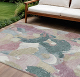 8' X 10' Mauve Beige And Sage Abstract Washable Indoor Outdoor Area Rug