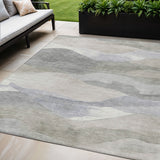 5' X 8' Beige And Gray Abstract Washable Indoor Outdoor Area Rug
