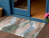 3' X 5' Salmon And Emerald Abstract Washable Indoor Outdoor Area Rug