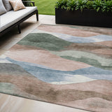 5' X 8' Salmon And Emerald Abstract Washable Indoor Outdoor Area Rug
