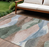 8' X 10' Salmon And Emerald Abstract Washable Indoor Outdoor Area Rug