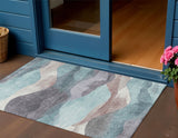 3' X 5' Teal Blue And Plum Abstract Washable Indoor Outdoor Area Rug