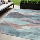 5' X 8' Teal Blue And Plum Abstract Washable Indoor Outdoor Area Rug